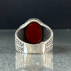 925 Sterling Silver Red Agate Gemstone Handmade Men Ring