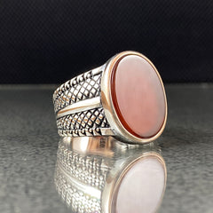 925 Sterling Silver Red Agate Gemstone Handmade Men Ring