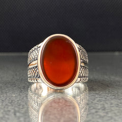 925 Sterling Silver Red Agate Gemstone Handmade Men Ring