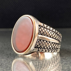 925 Sterling Silver Red Agate Gemstone Handmade Men Ring