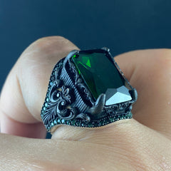 Anillo de plata maciza de piedra esmeralda 925, anillo de piedra preciosa esmeralda verde 