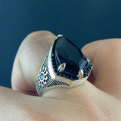 Onyx Gemstone 925 Solid Silver Men Handmade Ring