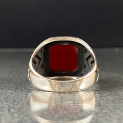 925 Sterling Silver Red Agate Gemstone Handmade Men Ring