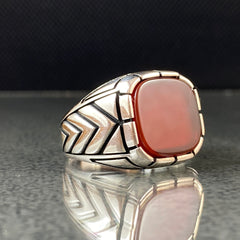 925 Sterling Silver Red Agate Gemstone Handmade Men Ring