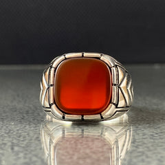 925 Sterling Silver Red Agate Gemstone Handmade Men Ring