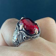 Men Handmade Red Ruby Gemstone 925 Solid Silver Men Ring