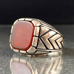 925 Sterling Silver Red Agate Gemstone Handmade Men Ring