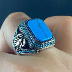 Scorpion Blue Turquoise Gemstone 925 Sterling Silver Men Ring