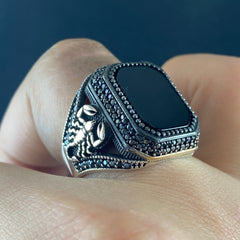 Scorpion Zodiac 925 Sterling Silver Black Onyx Stone Ring