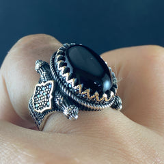 Men Handmade Black Onyx Gemstone 925 Solid Silver Ring