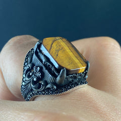 Brown Tiger Eye Gemstone 925 Solid Silver Men Ring