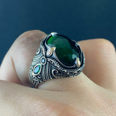 Anillo de plata maciza de piedra esmeralda 925, anillo de piedra preciosa esmeralda verde 