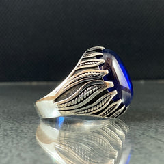 Sapphire Gemstone 925 Sterling Silver Handmade Men Ring