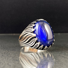 Sapphire Gemstone 925 Sterling Silver Handmade Men Ring