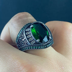 Emerald Stone 925 Sterling Silver Men Handmade Ring