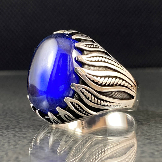 Sapphire Gemstone 925 Sterling Silver Handmade Men Ring