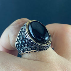 Classic Onyx Stone 925 Sterling Silver Men Ring