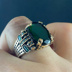 Green Emerald Stone 925 Solid Silver Men Handmade Ring