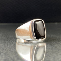 Minimalist Black Onyx Pinky 925 Silver Ring For Men