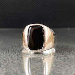 Minimalist Black Onyx Pinky 925 Silver Ring For Men