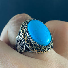 Oval Turquoise Stone 925 Solid Silver Ring