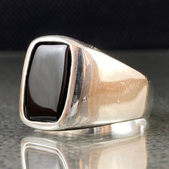 Minimalist Black Onyx Pinky 925 Silver Ring For Men