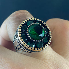 Emerald Gemstone 925 Solid Silver Handmade Men Ring