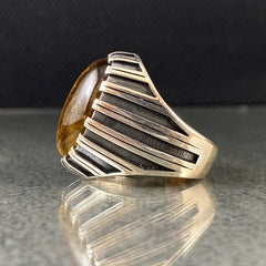 Oval Brown Tiger Eye 925 Solid Silver Handmade Ring