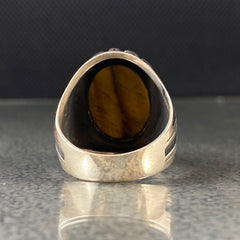 Oval Brown Tiger Eye 925 Solid Silver Handmade Ring