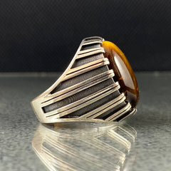 Oval Brown Tiger Eye 925 Solid Silver Handmade Ring