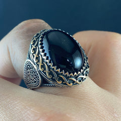 Black Onyx Gemstone 925 Sterling Silver Men Ring