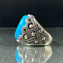 Oval Turquoise Stone 925 Sterling Silver Handmade Men Ring