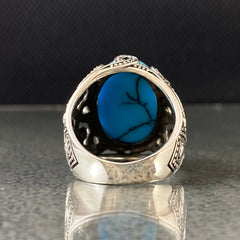 Oval Turquoise Stone 925 Sterling Silver Handmade Men Ring