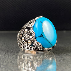 Oval Turquoise Stone 925 Sterling Silver Handmade Men Ring