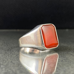 925 Sterling Silver Red Agate Gemstone Handmade Men Ring