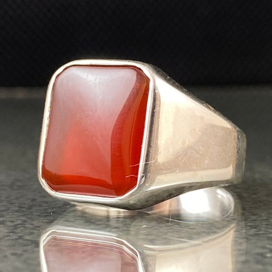 925 Sterling Silver Red Agate Gemstone Handmade Men Ring