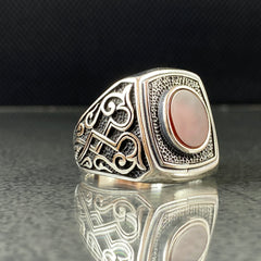 925 Sterling Silver Red Agate Gemstone Handmade Men Ring