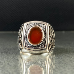 925 Sterling Silver Red Agate Gemstone Handmade Men Ring