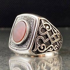 925 Sterling Silver Red Agate Gemstone Handmade Men Ring