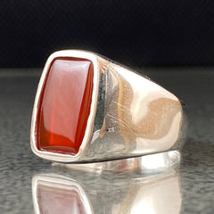 Simple Agate Stone 925 Sterling Silver Men Ring