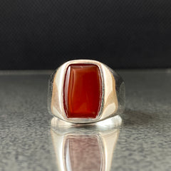 Simple Agate Stone 925 Sterling Silver Men Ring