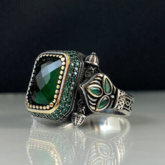 Green Emerald Stone 925 Sterling Silver Men Handmade Ring