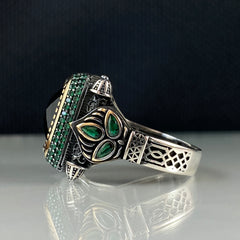 Green Emerald Stone 925 Sterling Silver Men Handmade Ring