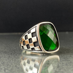 Emerald 925 Solid Silver Men Ring