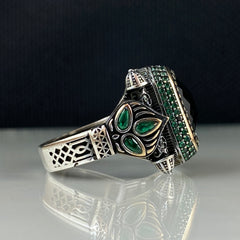 Green Emerald Stone 925 Sterling Silver Men Handmade Ring