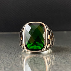 Emerald 925 Solid Silver Men Ring