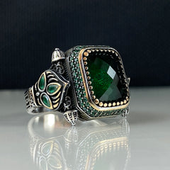 Green Emerald Stone 925 Sterling Silver Men Handmade Ring