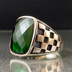 Anillo de plata maciza de piedra esmeralda 925, anillo de piedra preciosa esmeralda verde 