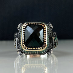 Green Emerald Stone 925 Sterling Silver Men Handmade Ring