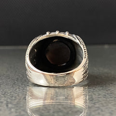 Round Black Onyx Gemstone 925 Silver Men Ring